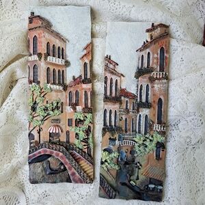 Vtg Ruane Manning Set 3D Textured Resin Wall Art Decor Sculpture Venice scenes